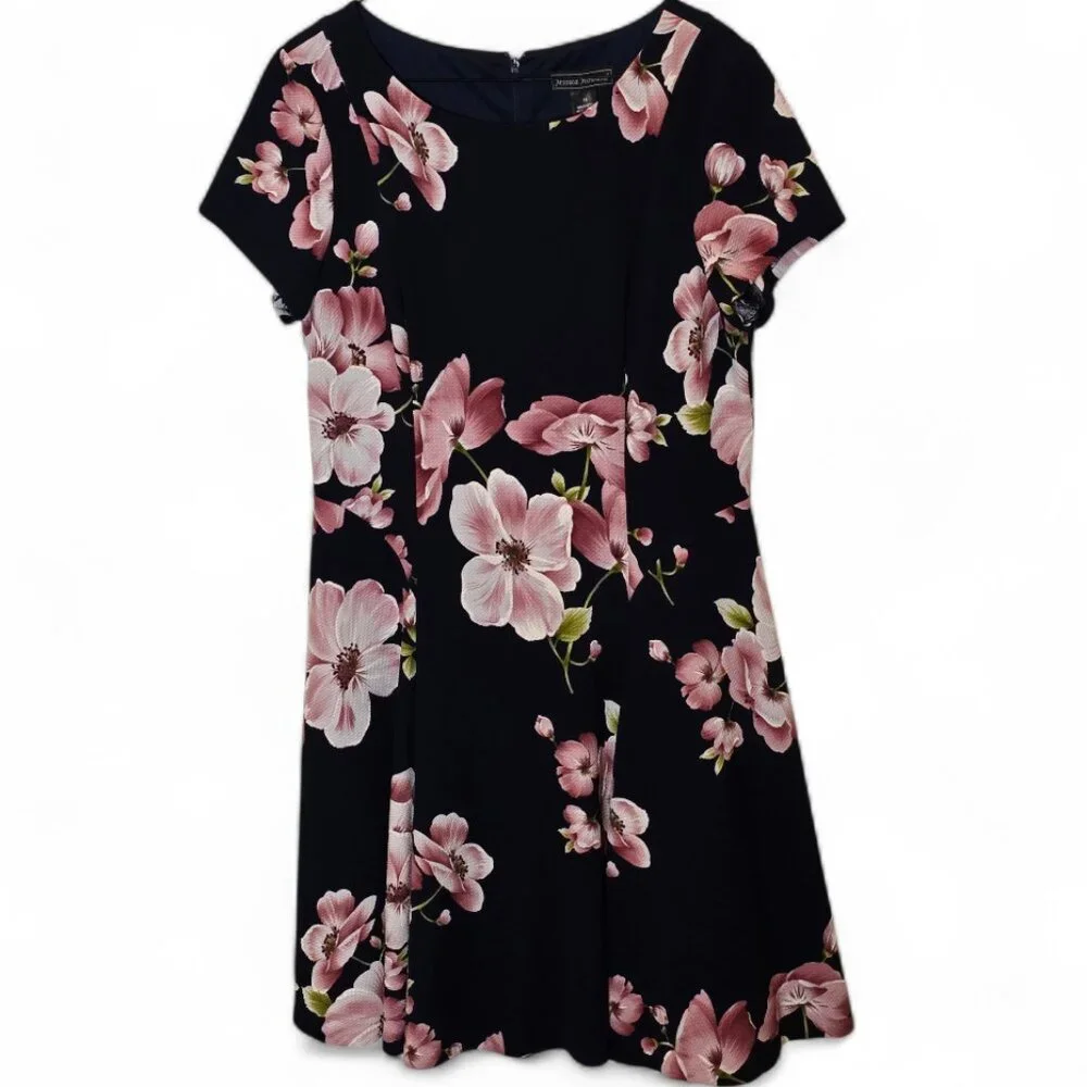 Jessica Howard Floral Dress Size 14 Black Pink Fit Flare Wedding Guest Cocktail